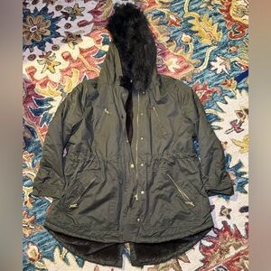 Loft Petite Olive Green and Faux Fur Lined Coat